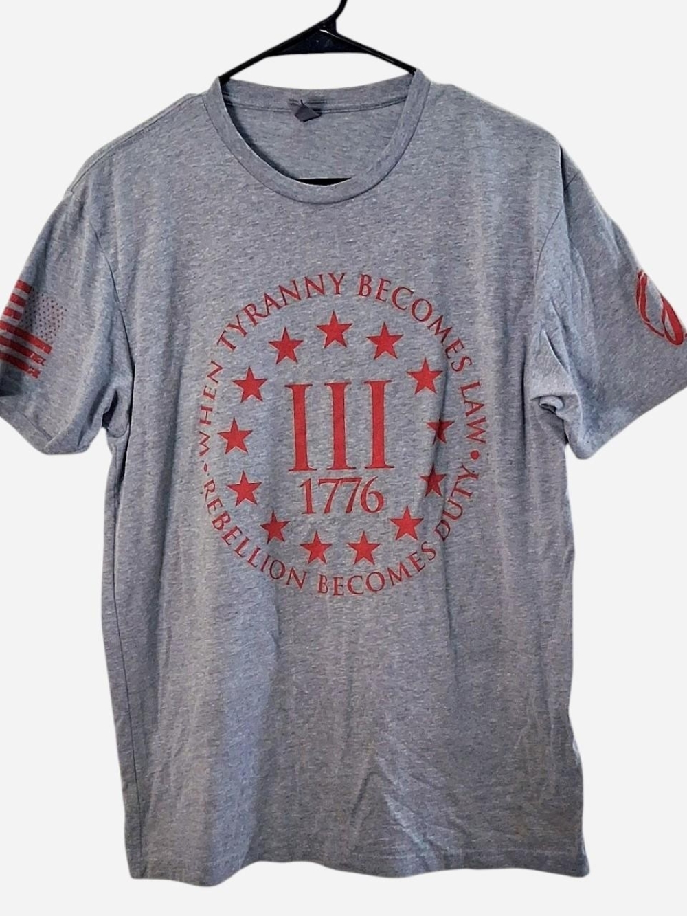 Next Level Apparel Gray Tee with Red III 1776 Patriotic Graphic